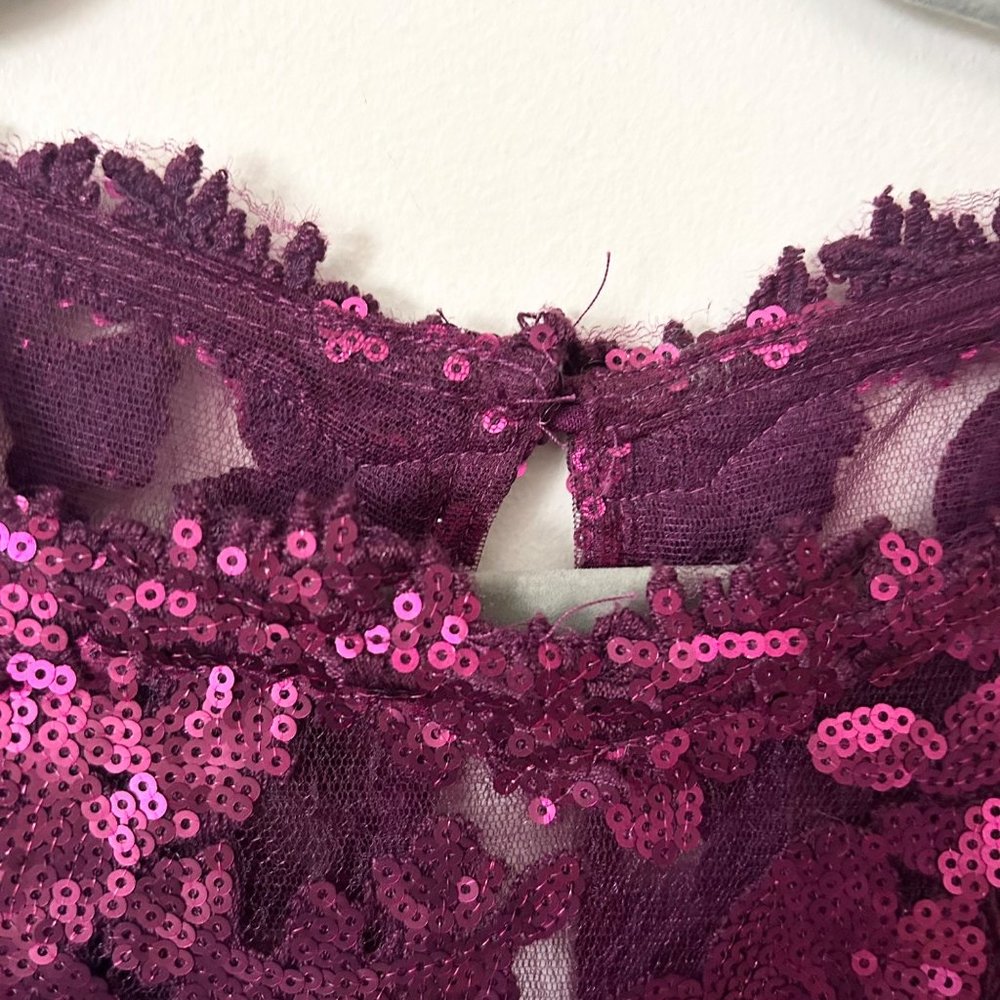 NWT Adrianna Papell Sequin Illusion 3/4 Sleeve Ruched Skirt Gown - Picture 6 of 10